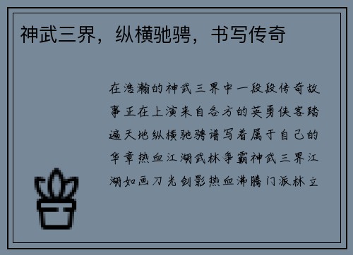 神武三界，纵横驰骋，书写传奇